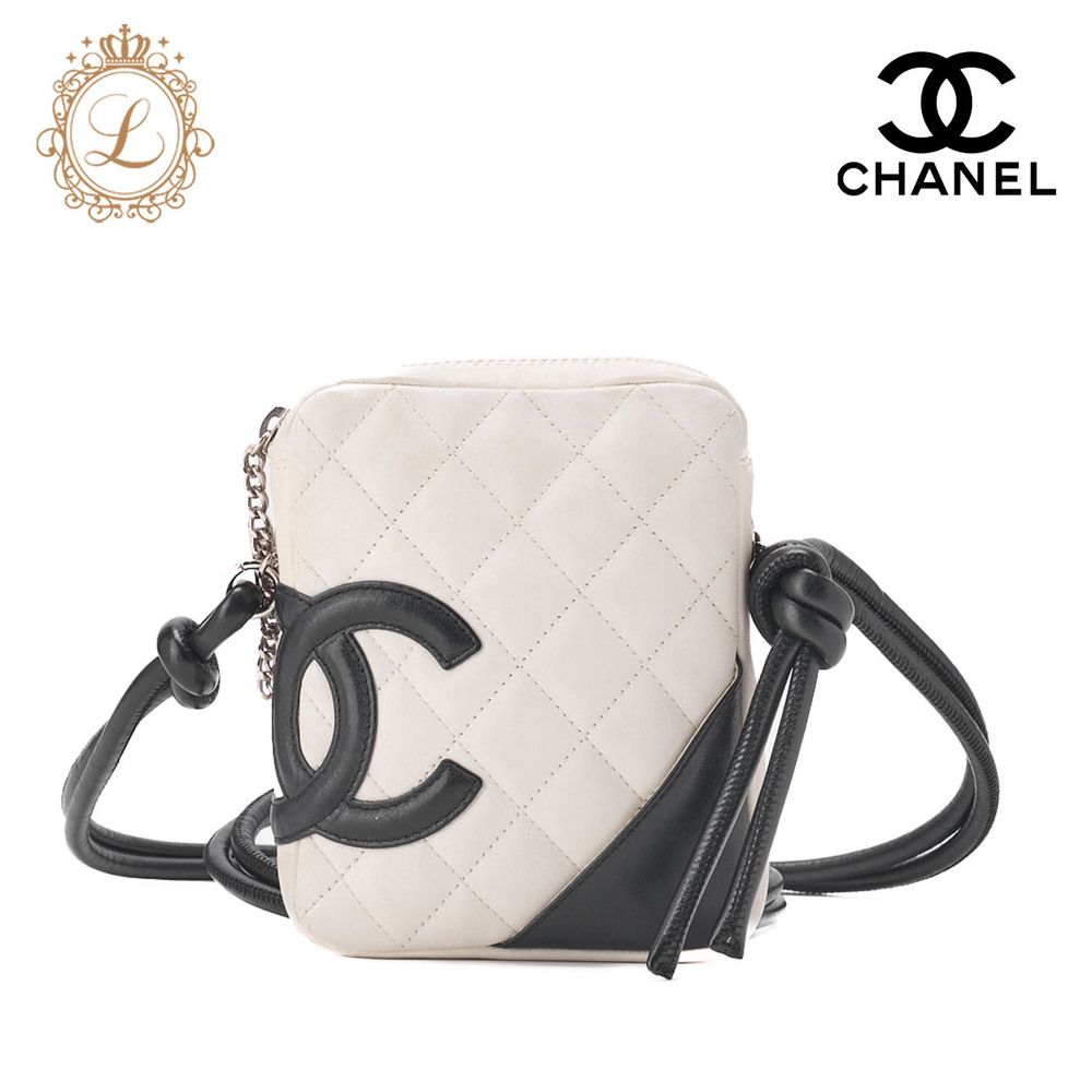 Chanel Cambon Matelasse Calfskin Shoulder Bag White Black Chain